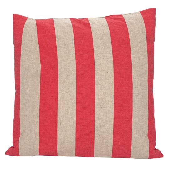 Hello Honey® 20" Red & Natural Cotton & Linen Striped Pillow